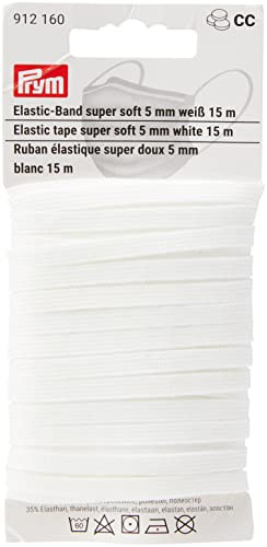 Prym, weiß, 912160 Elastic super soft, elastisches, superweiches Band, 5mm x 15m, 65% Polyester 35% Elasthan, 5 mm von Prym