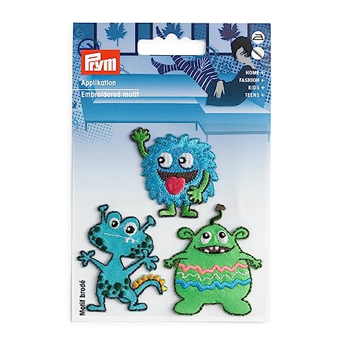 Prym 924300 Applikation selbstklebend/aufbügelbar Monster blau/grün, Mittel von Prym