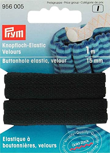 Prym 956005 Knopfloch-Elastic Veloursband 15 mm schwarz, Polyamid von Prym