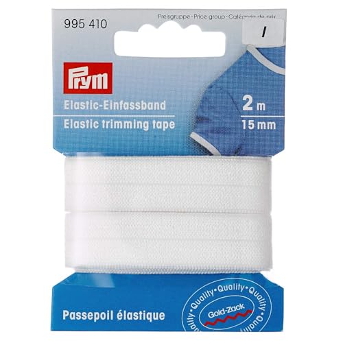 Prym 995410 Elastisches Einfaßband 15 mm weiß, 86% PA 14% EL von Prym