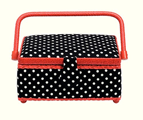 Prym Black & White Polka Dot Fabric with Red Trim Sewing Basket-Small, Cotton, 24x16x11 cm von Prym