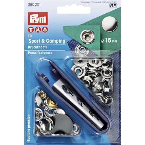 Prym Campingartikel Sport und Camping 390201 Nähfrei-Druckknopf Sport & Camping Messing 15 mm silberfarbig, metal von Prym