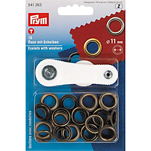 Prym Ösen Plus Unterlegscheiben, Metall, antik Messing, 11 mm, 15 von Prym