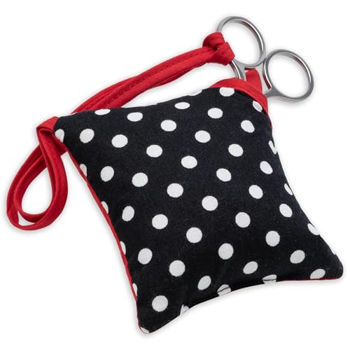 Prym 610322 Nadelkissen und Schere Polkadots schwarz/weiß Polka Pin Cushion with Scissors, Polyester, 9.5x10x4 cm von Prym