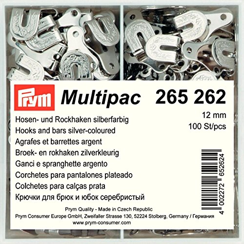 Prym Hooks and Bars, Silver, Maulbreite 12 mm, silberfarbig, 100 Stück von Prym