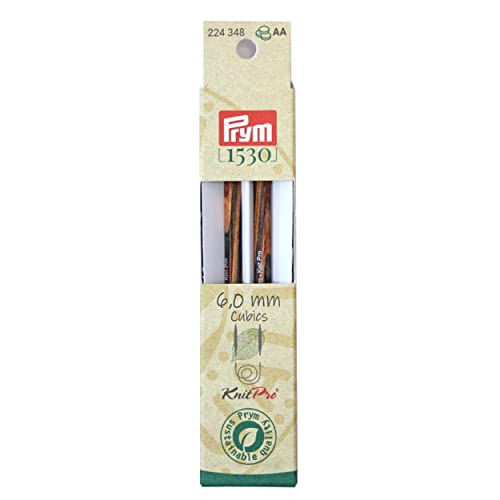 Prym Nadelspitzen CUBICS Natural farbig lang 11,6 cm 6,00 mm Strumpfstricknadel, Holz, Mehrfarbig, 6 mm von Prym