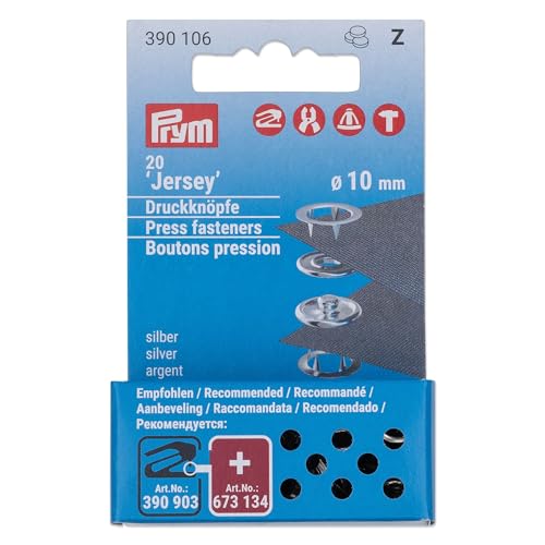 Prym Nähfrei Jersey Ring Druckknöpfe-Nachfüllpack silberfarbig ( 10 mm, 20 St.), Silber von Prym
