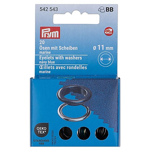 Prym Nähfrei-Ösen mit Scheiben, Größe: 11 mm Ø, Farbe: marine, Inhalt: 20 Stück Prym Nähfrei-Ösen mit Scheiben, Größe: 11 mm Ø, Farbe: marine, Inhalt: 20 Stück von Prym