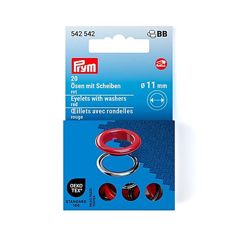 Prym Nähfrei-Ösen mit Scheiben, Größe: 11 mm Ø, Farbe: rot, Inhalt: 20 Stück Prym Nähfrei-Ösen mit Scheiben, Größe: 11 mm Ø, Farbe: rot, Inhalt: 20 Stück von Prym