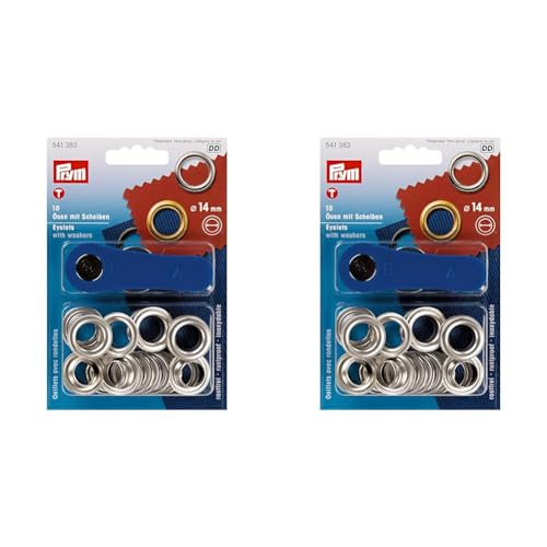 Prym PRYM_541383 Ösen mit Scheiben, Messing, Silber, 14 mm (Packung mit 2) von Prym