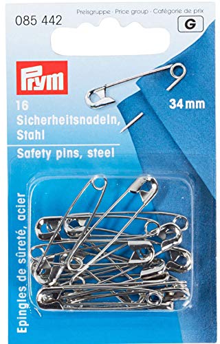 Prym Sicherheitsnadeln, 34mm, silberfarbig, 16 Stück, Stahl von Prym