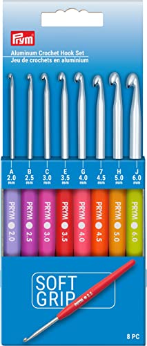 Prym Soft Grip Aluminium, 2–6 mm Häkelnadel-Set, mehrfarbig, 8 Stück, 57500 von Prym