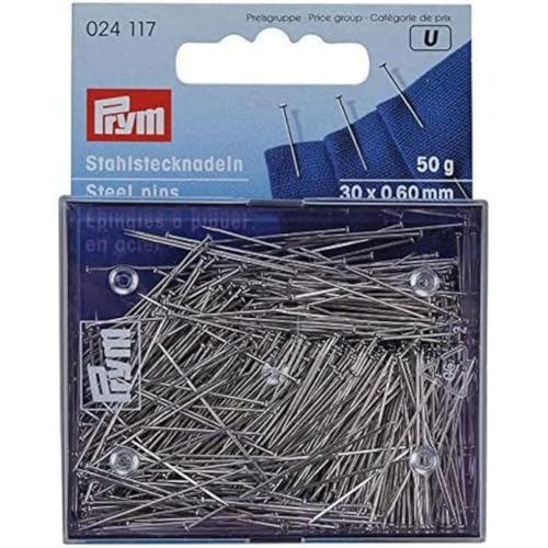 Prym Stecknadeln, 0,60 x 30mm, silberfarbig, 50g, Karte mit Dose, Stahl, 30 x 0,60mm von Prym