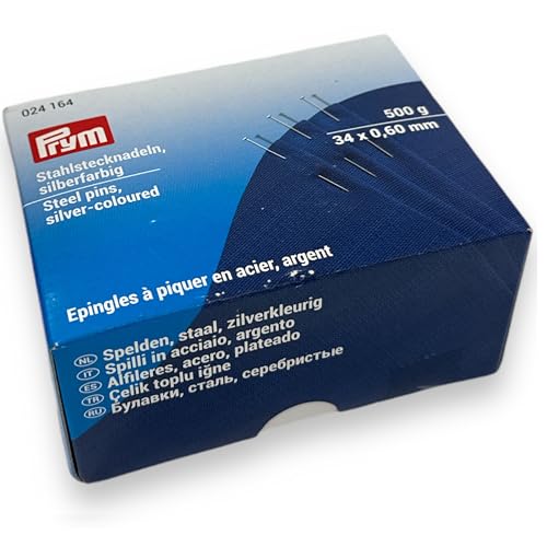 Prym 024164-1 Stecknadeln, 0,60 x 34mm, silberfarbig, 500g, Pappdose, Stahl, 34 x 0,6mm von Prym