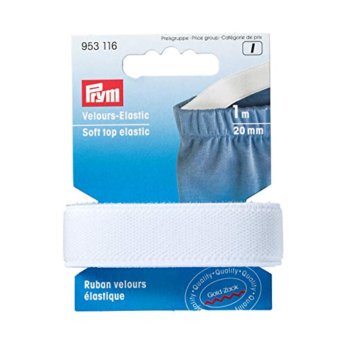 Prym Velour-Elastic 20 mm weiß, 51% PES 33% ED 16% PA von Prym