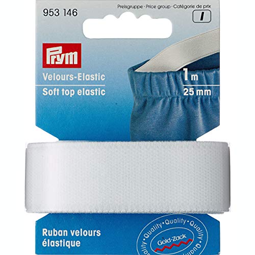 Prym Velour-Elastic 25 mm weiß, 51% PES 33% ED 16% PA von Prym