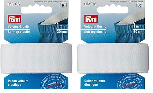Prym Velour-Elastic 30 mm weiß, 51% PES 33% ED 16% PA (Packung mit 2) von Prym