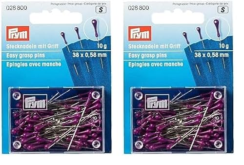 Stecknadel mit Griff 0,58x38 mm silberfarbig violett 10 g 028800 (Packung mit 2) von Prym