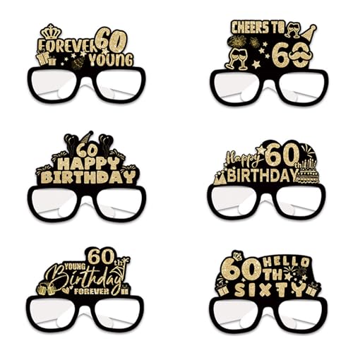6 Stück Brillen zum 60. Geburtstag, Foto-Requisiten, Geburtstagsparty-Dekorationen mit Sonnenbrille, Brillen, lustiges Zubehör, Neuheit Brille für Frauen zum 60. Geburtstag 6 Stück Brillen zum 60. Geburtstag, Foto-Requisiten, Geburtstagsparty-Dekorationen mit Sonnenbrille, Brillen, lustiges Zubehör, Neuheit Brille für Frauen zum 60. Geburtstag von Pryon