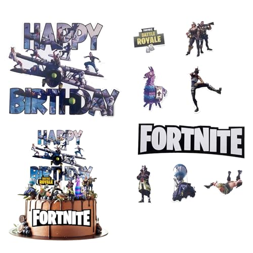 9-teiliges mehrfarbiges Videospiel-Kuchenaufsatz-Set – 1 großer Happy Birthday-Aufsatz und 8 kleine Sandkasten-Spiel-Cupcake-Topper – einfache Montage und Verwendung – ideal für Geburtstagsfeiern und von Pryon