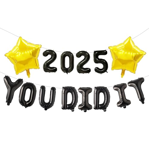 Abschlussballons 2025, Schulabgänger-Ballon 2025 You Did it, Schwarz und Gold, Klasse von 2025, Banner, Stern-Folienballon, Glückwunsch-Ballons für Abschlussbälle, Happy Graduation Party Dekorationen Abschlussballons 2025, Schulabgänger-Ballon 2025 You Did it, Schwarz und Gold, Klasse von 2025, Banner, Stern-Folienballon, Glückwunsch-Ballons für Abschlussbälle, Happy Graduation Party Dekorationen von Pryon
