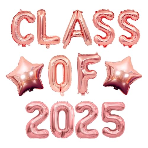 Luftballons der Klasse 2025, Ball-Dekorationen, Abschlussball-Dekorationen, Abschlussfeiern, Dekorationen, hängende Folienballons, Buchstaben für Abschluss, Abschluss, Party, Roségold, 15 Stück Luftballons der Klasse 2025, Ball-Dekorationen, Abschlussball-Dekorationen, Abschlussfeiern, Dekorationen, hängende Folienballons, Buchstaben für Abschluss, Abschluss, Party, Roségold, 15 Stück von Pryon