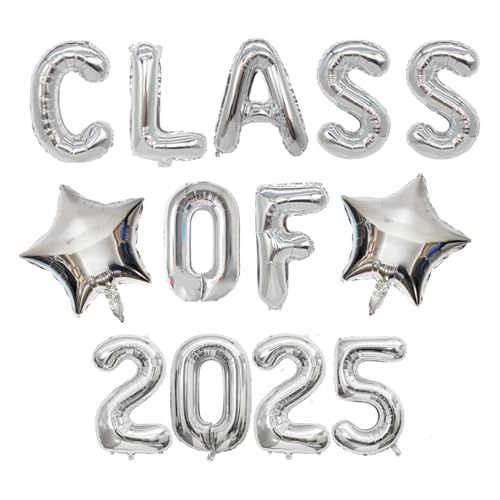 Luftballons der Klasse 2025, Ball-Dekorationen, Abschlussball-Dekorationen, Abschlussfeiern, Dekorationen, hängende Folienballons, Buchstaben für Abschluss, Abschluss, Party, silberfarben, 15 Stück Luftballons der Klasse 2025, Ball-Dekorationen, Abschlussball-Dekorationen, Abschlussfeiern, Dekorationen, hängende Folienballons, Buchstaben für Abschluss, Abschluss, Party, silberfarben, 15 Stück von Pryon