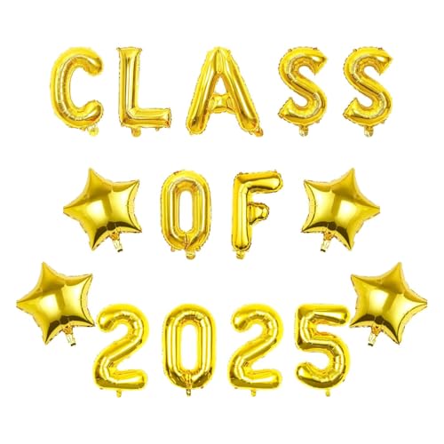 Luftballons der Klasse 2025, Ball-Dekorationen, Abschlussball-Dekorationen, Abschlussfeiern, Dekorationen, hängende Folienballons für Abschluss, Abschluss, Party, 15 Stück (goldfarben) von Pryon