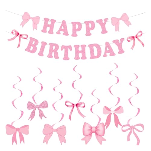 Rosa Schleife Geburtstag Party Dekorationen für Mädchen und Frauen, Kokette Geburtstag Banner und hängende Wirbel, niedliche rosa Schleife Party Dekor für Babyparty, Junggesellinnenabschied (Rosa) Rosa Schleife Geburtstag Party Dekorationen für Mädchen und Frauen, Kokette Geburtstag Banner und hängende Wirbel, niedliche rosa Schleife Party Dekor für Babyparty, Junggesellinnenabschied (Rosa) von Pryon