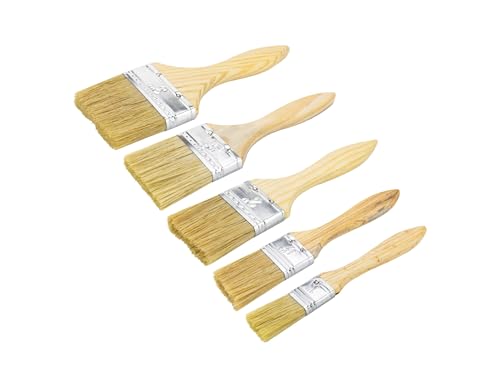 PrzydaSie 5 er Pack, Pinselset Holzgriffpinsel Glanzpinsel, Flacher Pinsel Für Farbe, Ölmalerei, Beize, Leim, Kleber, geeignet zum Fechten, Dekorieren, Malen(2,54/3,81/5,08/6,35/7,62 cm) von Przydasie
