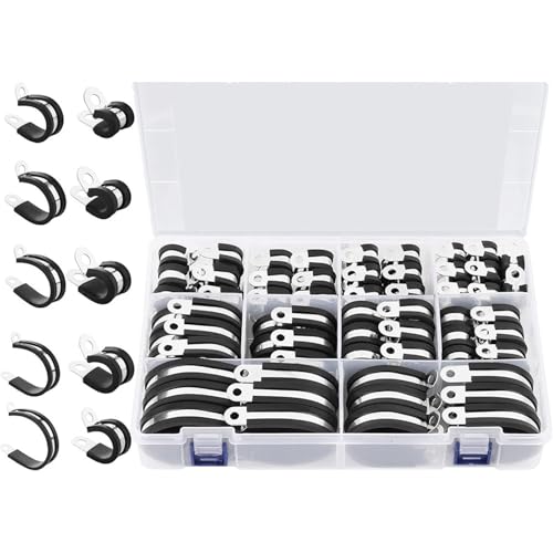 110pcs Kabelklemmen Sortimentskits Edelstahl Gummi Kissenrohr Automobildraht Dauerhafte Edelstahl Stähle Gummi Kissen Klemmen von Psdndeww