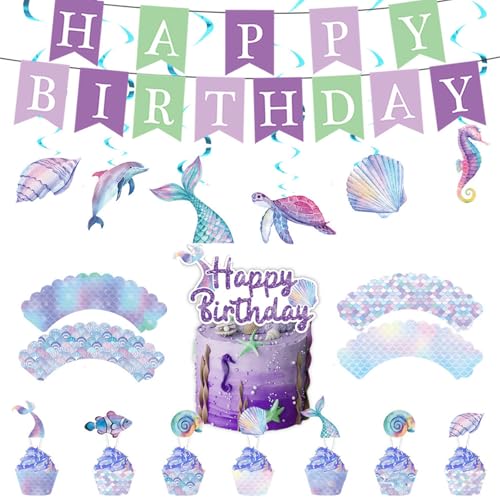 Mermaid Theme Box und Flaggen Banner mit Kucheneinlage, hängende Wirbel, Einladungskarten, Geburtstagsparty Dekoration Mermaid Theme Box und Flaggen Banner mit Kucheneinlage, hängende Wirbel, Einladungskarten, Geburtstagsparty Dekoration von Psdndeww