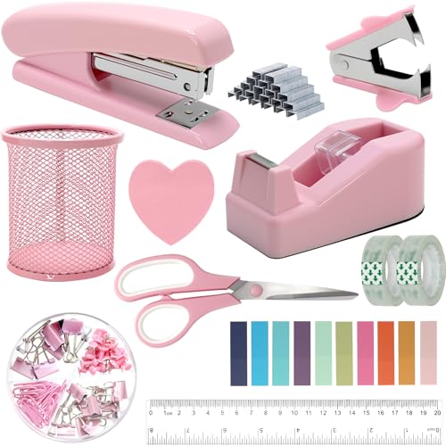 Pinkes Bürobedarf, rosa Schreibtischzubehör, Hefter und Klebebandspender-Set, Heftklammern, Clips, Schere und Tabs, Geschenk für Studenten, Kollegen Pinkes Bürobedarf, rosa Schreibtischzubehör, Hefter und Klebebandspender-Set, Heftklammern, Clips, Schere und Tabs, Geschenk für Studenten, Kollegen von Pseutio