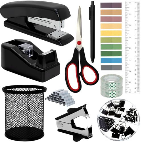 Schwarzes Bürobedarf, rosa Schreibtischzubehör, Hefter und Klebebandspender-Set, Heftklammern, Clips, Schere und Tabs, Geschenk für Studenten, Kollegen Schwarzes Bürobedarf, rosa Schreibtischzubehör, Hefter und Klebebandspender-Set, Heftklammern, Clips, Schere und Tabs, Geschenk für Studenten, Kollegen von Pseutio