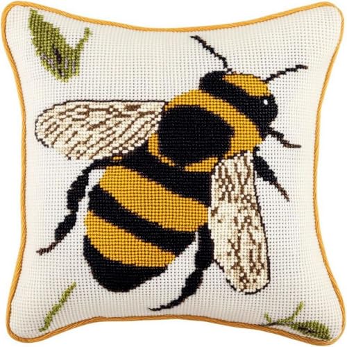 Pskgbxmu Gestempeltes Kreuzstich Kissen 45x45cm Biene DIY Kissen Stickerei Set für kreative Inneneinrichtung Handarbeitsset für erwachsene Anfänger von Pskgbxmu