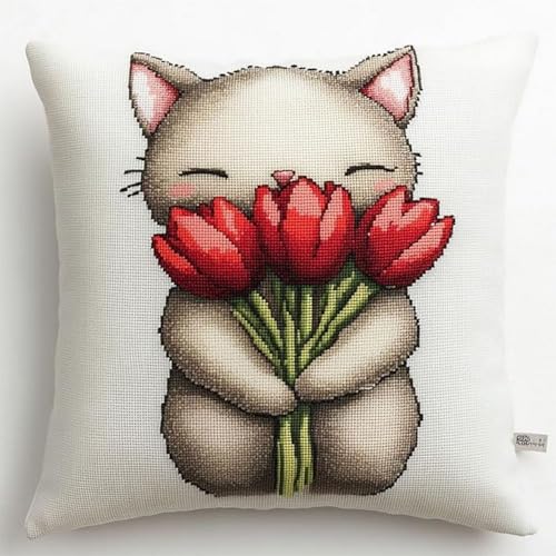 Pskgbxmu Gestempeltes Kreuzstich Kissen 45x45cm Blumenkatze DIY Kissen Stickerei Set für kreative Inneneinrichtung Handarbeitsset für erwachsene Anfänger Pskgbxmu Gestempeltes Kreuzstich Kissen 45x45cm Blumenkatze DIY Kissen Stickerei Set für kreative Inneneinrichtung Handarbeitsset für erwachsene Anfänger von Pskgbxmu