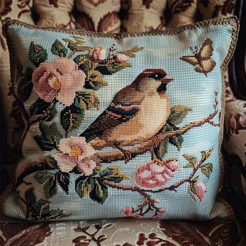 Pskgbxmu Gestempeltes Kreuzstich Kissen 45x45cm Blumenzweigvogel DIY Kissen Stickerei Set für kreative Inneneinrichtung Handarbeitsset für erwachsene Anfänger Pskgbxmu Gestempeltes Kreuzstich Kissen 45x45cm Blumenzweigvogel DIY Kissen Stickerei Set für kreative Inneneinrichtung Handarbeitsset für erwachsene Anfänger von Pskgbxmu