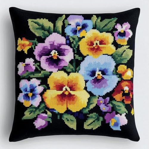 Pskgbxmu Gestempeltes Kreuzstich Kissen 45x45cm Bunte Blumen DIY Kissen Stickerei Set für kreative Inneneinrichtung Handarbeitsset für erwachsene Anfänger von Pskgbxmu