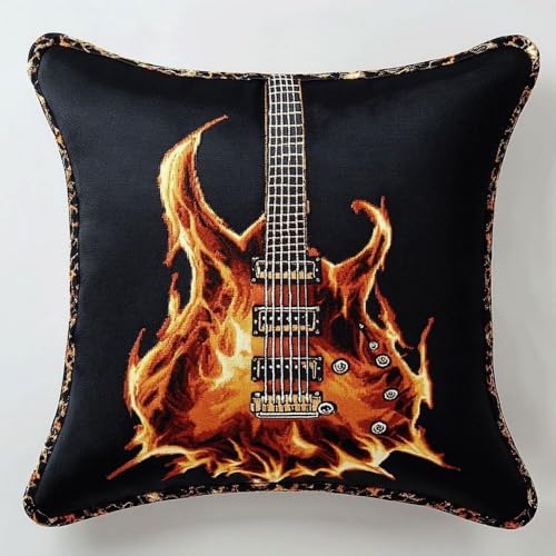 Pskgbxmu Gestempeltes Kreuzstich Kissen 45x45cm E-Gitarre DIY Kissen Stickerei Set für kreative Inneneinrichtung Handarbeitsset für erwachsene Anfänger von Pskgbxmu