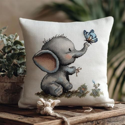 Pskgbxmu Gestempeltes Kreuzstich Kissen 45x45cm Elefantschmetterling DIY Kissen Stickerei Set für kreative Inneneinrichtung Handarbeitsset für erwachsene Anfänger Pskgbxmu Gestempeltes Kreuzstich Kissen 45x45cm Elefantschmetterling DIY Kissen Stickerei Set für kreative Inneneinrichtung Handarbeitsset für erwachsene Anfänger von Pskgbxmu