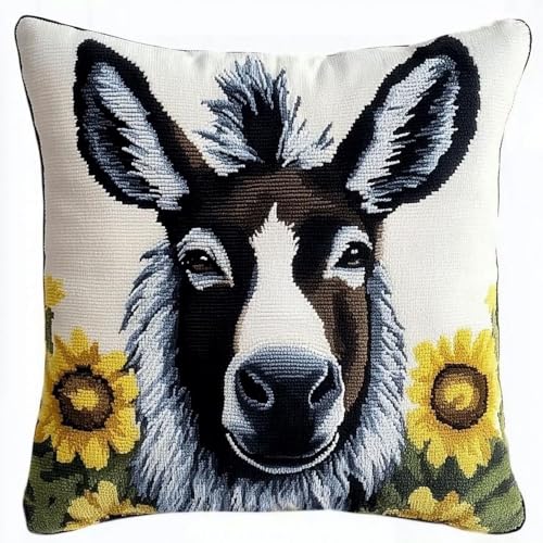 Pskgbxmu Gestempeltes Kreuzstich Kissen 45x45cm Esel DIY Kissen Stickerei Set für kreative Inneneinrichtung Handarbeitsset für erwachsene Anfänger von Pskgbxmu