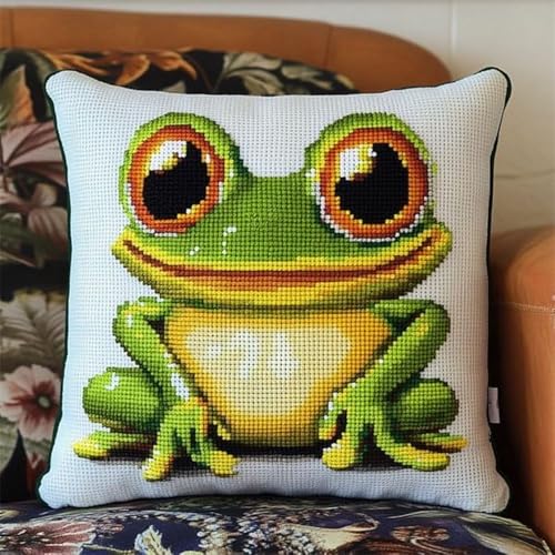 Pskgbxmu Gestempeltes Kreuzstich Kissen 45x45cm Frosch DIY Kissen Stickerei Set für kreative Inneneinrichtung Handarbeitsset für erwachsene Anfänger Pskgbxmu Gestempeltes Kreuzstich Kissen 45x45cm Frosch DIY Kissen Stickerei Set für kreative Inneneinrichtung Handarbeitsset für erwachsene Anfänger von Pskgbxmu