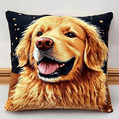 Pskgbxmu Gestempeltes Kreuzstich Kissen 45x45cm Golden Retriever DIY Kissen Stickerei Set für kreative Inneneinrichtung Handarbeitsset für erwachsene Anfänger von Pskgbxmu