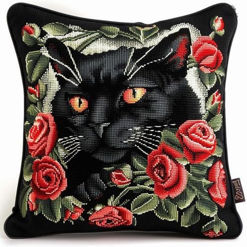Pskgbxmu Gestempeltes Kreuzstich Kissen 45x45cm Katze mit Blumen DIY Kissen Stickerei Set für kreative Inneneinrichtung Handarbeitsset für erwachsene Anfänger Pskgbxmu Gestempeltes Kreuzstich Kissen 45x45cm Katze mit Blumen DIY Kissen Stickerei Set für kreative Inneneinrichtung Handarbeitsset für erwachsene Anfänger von Pskgbxmu