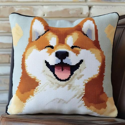 Pskgbxmu Gestempeltes Kreuzstich Kissen 45x45cm Landhund DIY Kissen Stickerei Set für kreative Inneneinrichtung Handarbeitsset für erwachsene Anfänger von Pskgbxmu