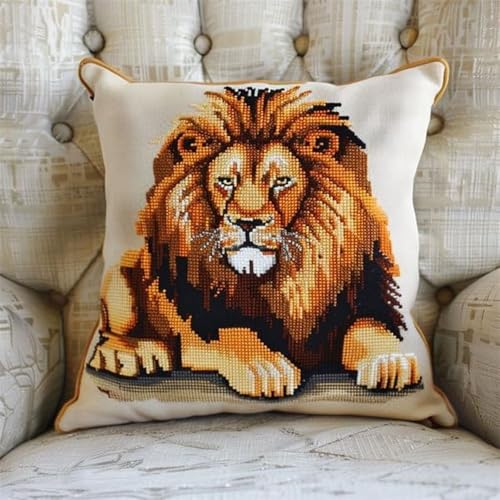 Pskgbxmu Gestempeltes Kreuzstich Kissen 45x45cm Löwe DIY Kissen Stickerei Set für kreative Inneneinrichtung Handarbeitsset für erwachsene Anfänger Pskgbxmu Gestempeltes Kreuzstich Kissen 45x45cm Löwe DIY Kissen Stickerei Set für kreative Inneneinrichtung Handarbeitsset für erwachsene Anfänger von Pskgbxmu