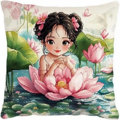 Pskgbxmu Gestempeltes Kreuzstich Kissen 45x45cm Lotusmädchen DIY Kissen Stickerei Set für kreative Inneneinrichtung Handarbeitsset für erwachsene Anfänger Pskgbxmu Gestempeltes Kreuzstich Kissen 45x45cm Lotusmädchen DIY Kissen Stickerei Set für kreative Inneneinrichtung Handarbeitsset für erwachsene Anfänger von Pskgbxmu