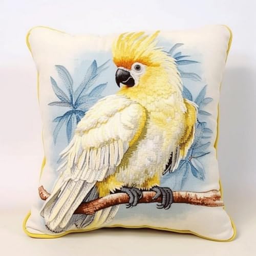 Pskgbxmu Gestempeltes Kreuzstich Kissen 45x45cm Papagei DIY Kissen Stickerei Set für kreative Inneneinrichtung Handarbeitsset für erwachsene Anfänger von Pskgbxmu