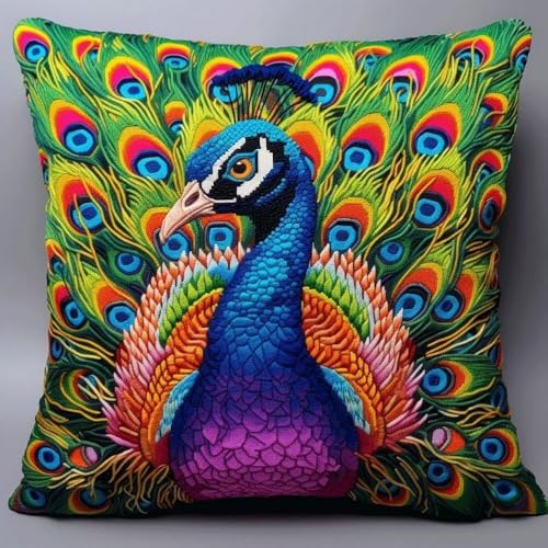 Pskgbxmu Gestempeltes Kreuzstich Kissen 45x45cm Pfau DIY Kissen Stickerei Set für kreative Inneneinrichtung Handarbeitsset für erwachsene Anfänger Pskgbxmu Gestempeltes Kreuzstich Kissen 45x45cm Pfau DIY Kissen Stickerei Set für kreative Inneneinrichtung Handarbeitsset für erwachsene Anfänger von Pskgbxmu