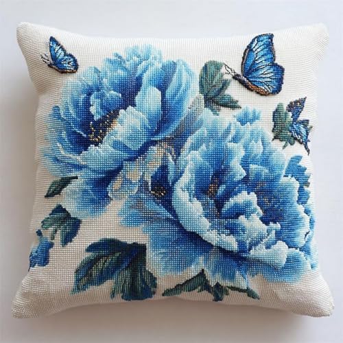 Pskgbxmu Gestempeltes Kreuzstich Kissen 45x45cm Pfingstrose Schmetterling DIY Kissen Stickerei Set für kreative Inneneinrichtung Handarbeitsset für erwachsene Anfänger Pskgbxmu Gestempeltes Kreuzstich Kissen 45x45cm Pfingstrose Schmetterling DIY Kissen Stickerei Set für kreative Inneneinrichtung Handarbeitsset für erwachsene Anfänger von Pskgbxmu